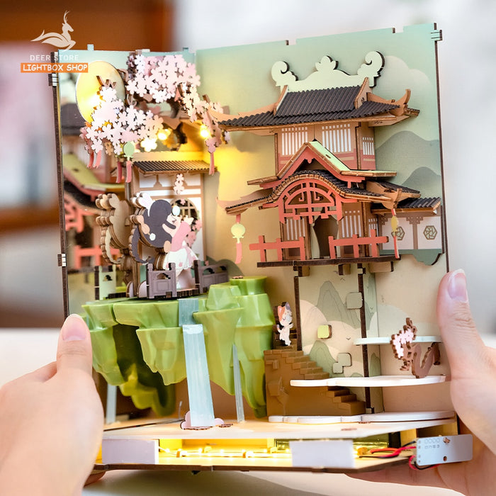 [Tiếng Anh] Mô hình 3D Book Nook Robotime DIY bằng gỗ. Booknook Sakura Holidays. Falling Sakura DIY Book Nook. TGB05