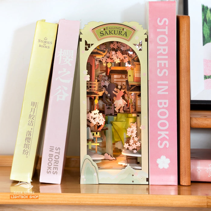 [Tiếng Anh] Mô hình 3D Book Nook Robotime DIY bằng gỗ. Booknook Sakura Holidays. Falling Sakura DIY Book Nook. TGB05