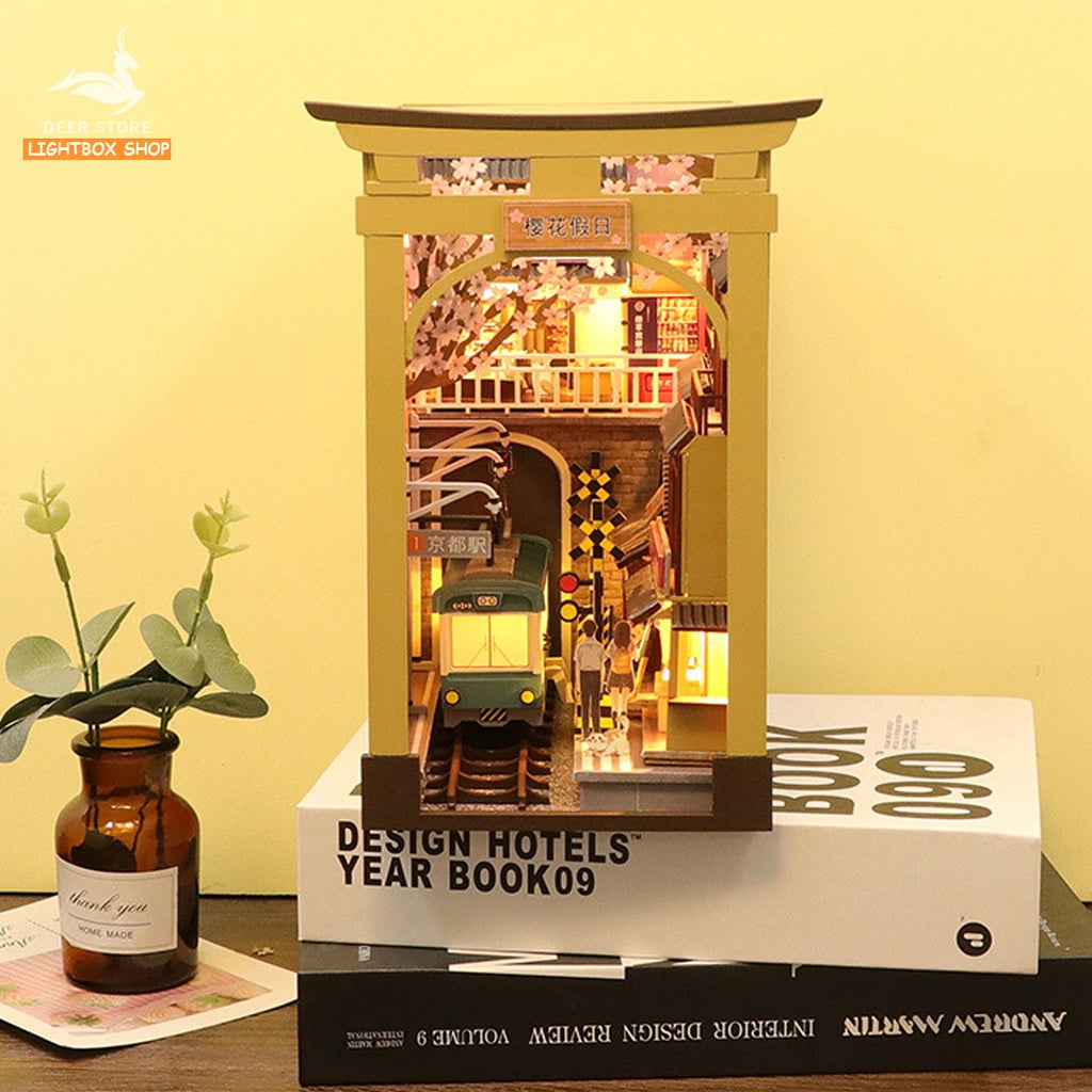 Mô hình 3D Book Nook Sakura DIY bằng gỗ. Sakura Holidays. Nhà búp bê TẶNG KEO DÁN VÀ NHÍP THƯỚC M2211. Quà tặng ý nghĩa