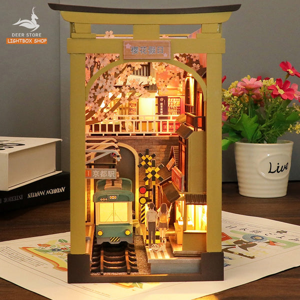 Mô hình 3D Book Nook Sakura DIY bằng gỗ. Sakura Holidays. Nhà búp bê TẶNG KEO DÁN VÀ NHÍP THƯỚC M2211. Quà tặng ý nghĩa