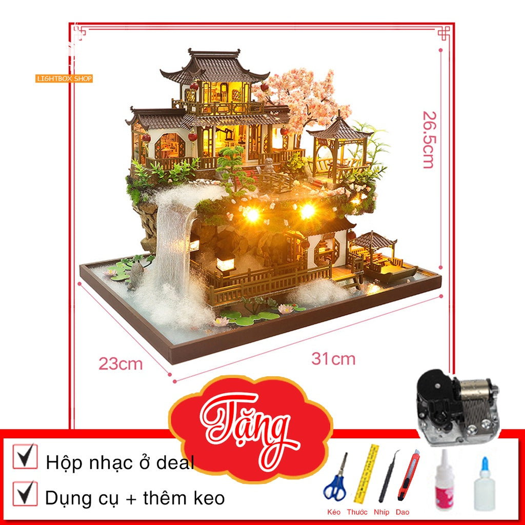 Nhà búp bê tự làm Xứ sở thần tiên diy bằng gỗ. Tặng MICA BẢO VỆ, KEO DÁN, DỤNG CỤ VÀ NHẠC. Mô hình Nhà Gỗ 3d PC2203