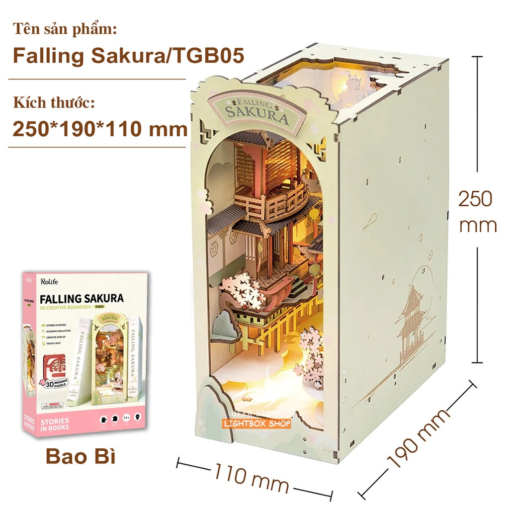 Mô hình 3D Book Nook Robotime Tự Làm bằng gỗ. Trang Trí Kệ sách | Đèn có công tắc cảm ứng. Book Nook DIY