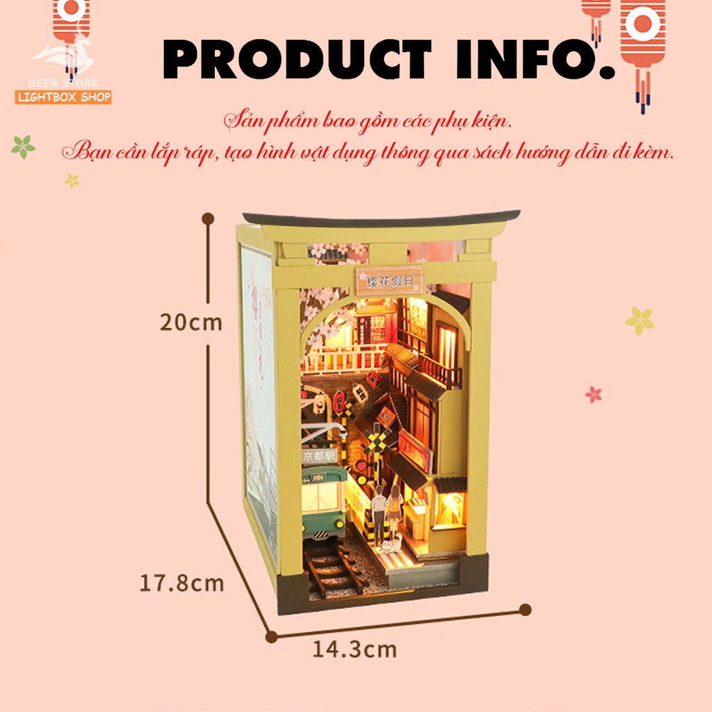 Mô hình 3D Book Nook Sakura DIY bằng gỗ. Sakura Holidays. Nhà búp bê TẶNG KEO DÁN VÀ NHÍP THƯỚC M2211. Quà tặng ý nghĩa