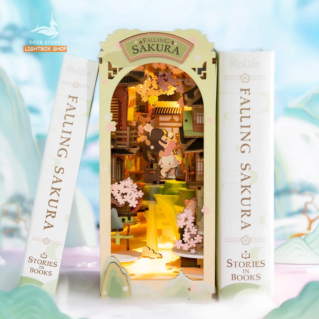 [Tiếng Anh] Mô hình 3D Book Nook Robotime DIY bằng gỗ. Booknook Sakura Holidays. Falling Sakura DIY Book Nook. TGB05