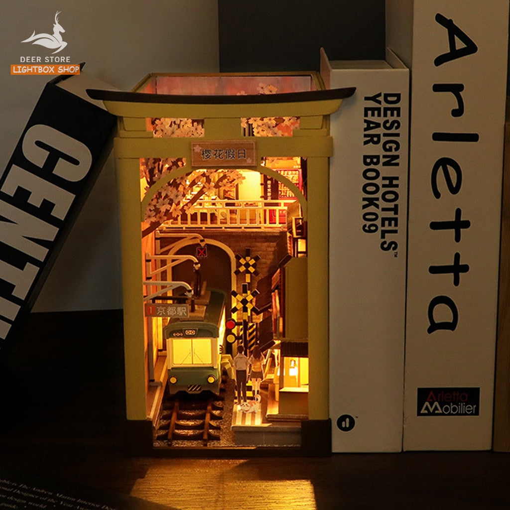 Mô hình 3D Book Nook Sakura DIY bằng gỗ. Sakura Holidays. Nhà búp bê TẶNG KEO DÁN VÀ NHÍP THƯỚC M2211. Quà tặng ý nghĩa