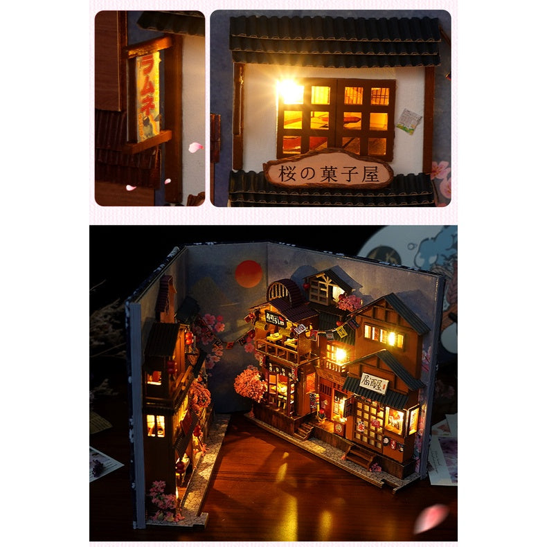 Mô hình BOOK NOOK. Tặng MICA CHE BỤI, KEO DÁN, Có đèn led. Nhà búp bê gỗ DIY Trang Trí Kệ sách. Quà tặng ý Nghĩa