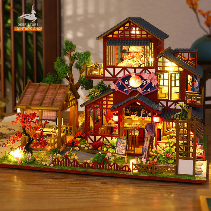 Mô hình Nhà hàng kiểu Nhật 3d tự làm bằng Gỗ. Tặng KEO DÁN và DỤNG CỤ. Nhà búp bê bằng Gỗ DIY Courtyard Japanese | P015