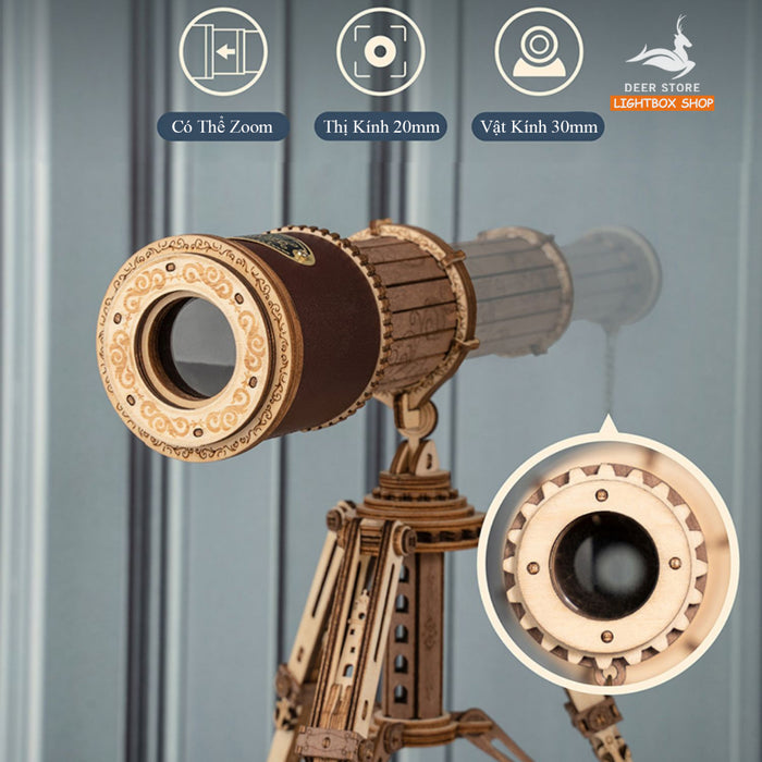 [Bản Tiếng Anh] Mô Hình Gỗ 3D Tự Lắp Ráp ROBOTIME ROKR Kính Viễn Vọng Monocular Telescope ST004. Đồ chơi Lắp ráp gỗ 3D