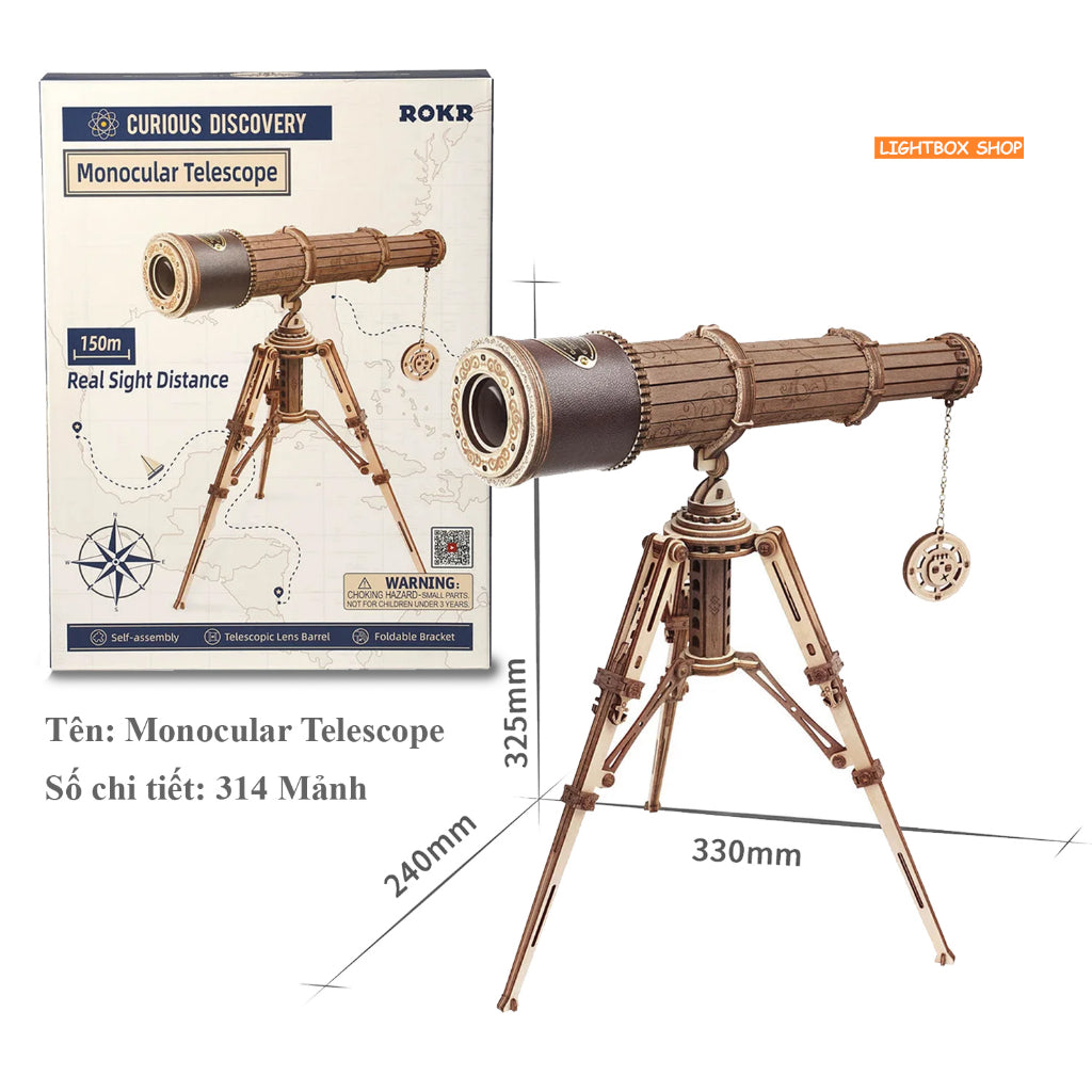 [Bản Tiếng Anh] Mô Hình Gỗ 3D Tự Lắp Ráp ROBOTIME ROKR Kính Viễn Vọng Monocular Telescope ST004. Đồ chơi Lắp ráp gỗ 3D