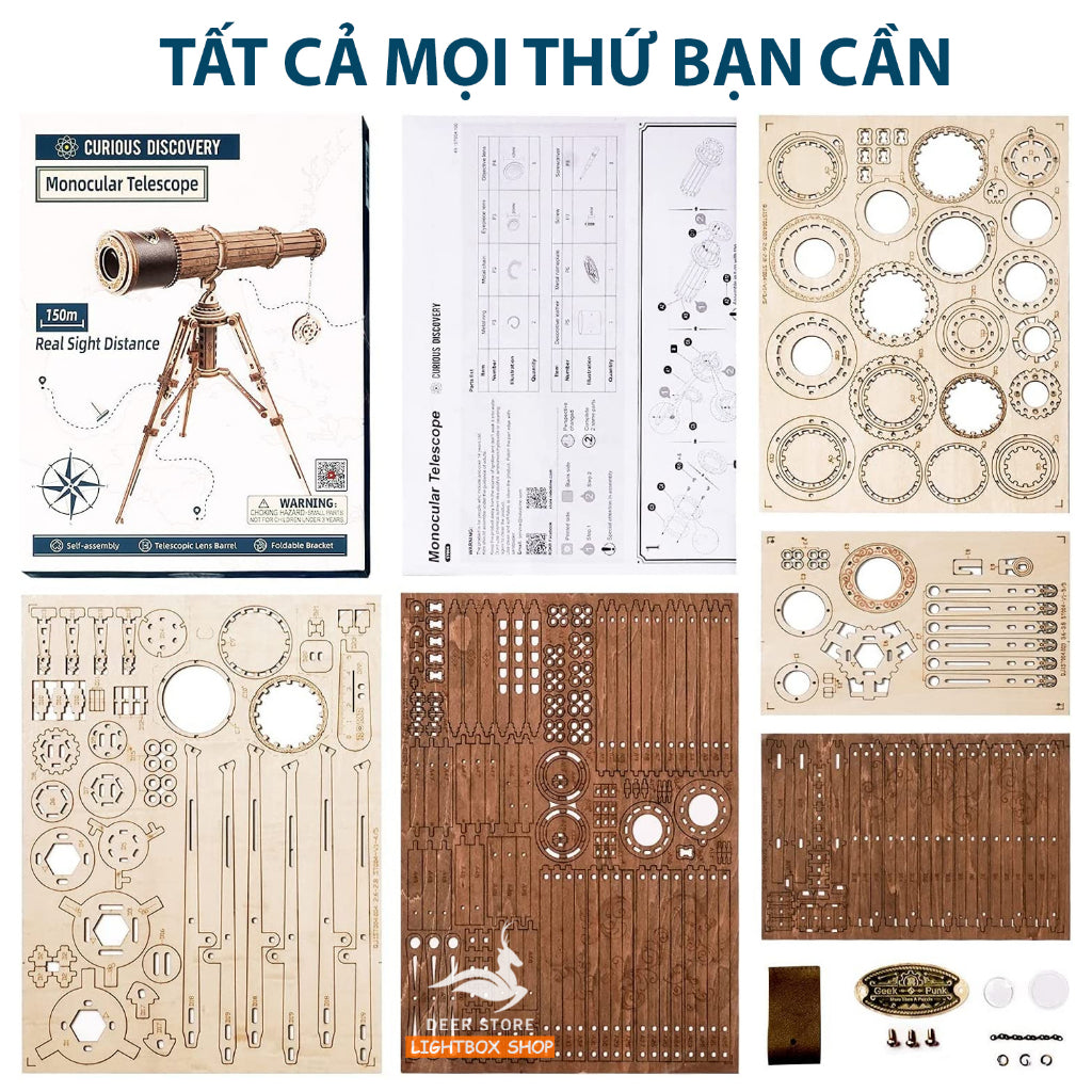 [Bản Tiếng Anh] Mô Hình Gỗ 3D Tự Lắp Ráp ROBOTIME ROKR Kính Viễn Vọng Monocular Telescope ST004. Đồ chơi Lắp ráp gỗ 3D