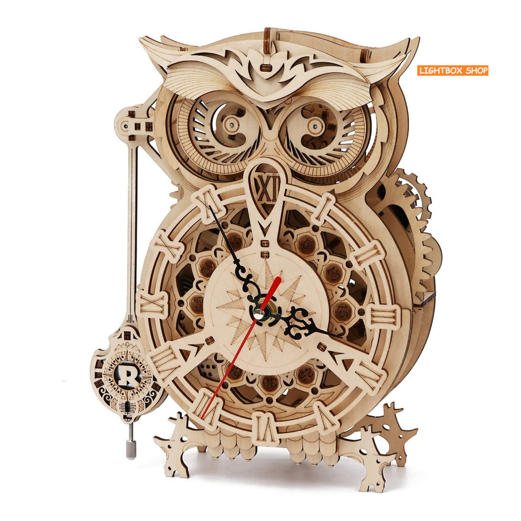 [Bản Tiếng Anh] Mô hình Robotime Tự lắp ráp. ROKR Owl Clock 3D Wooden Puzzle LK503. Động Cơ Học Đồng Hồ Con Cú Mèo