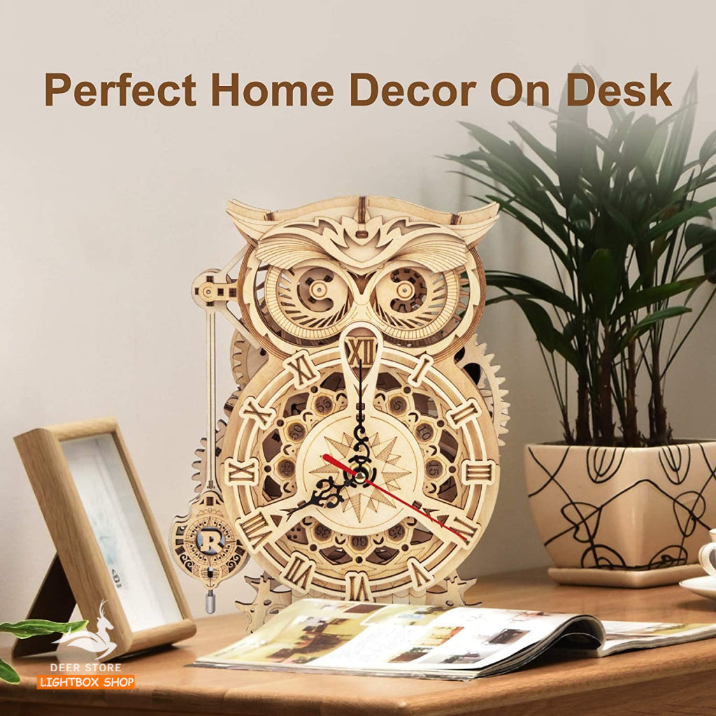 [Bản Tiếng Anh] Mô hình Robotime Tự lắp ráp. ROKR Owl Clock 3D Wooden Puzzle LK503. Động Cơ Học Đồng Hồ Con Cú Mèo
