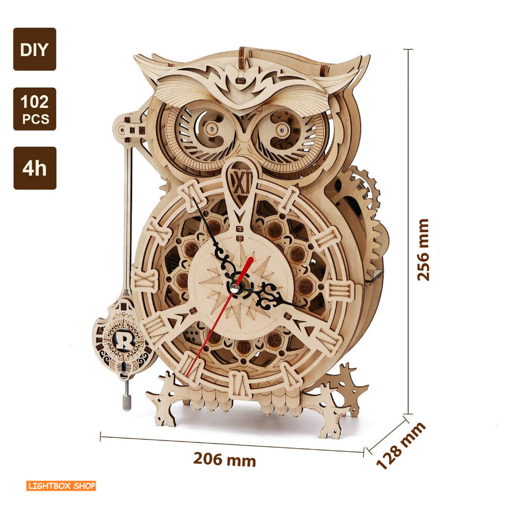 [Bản Tiếng Anh] Mô hình Robotime Tự lắp ráp. ROKR Owl Clock 3D Wooden Puzzle LK503. Động Cơ Học Đồng Hồ Con Cú Mèo