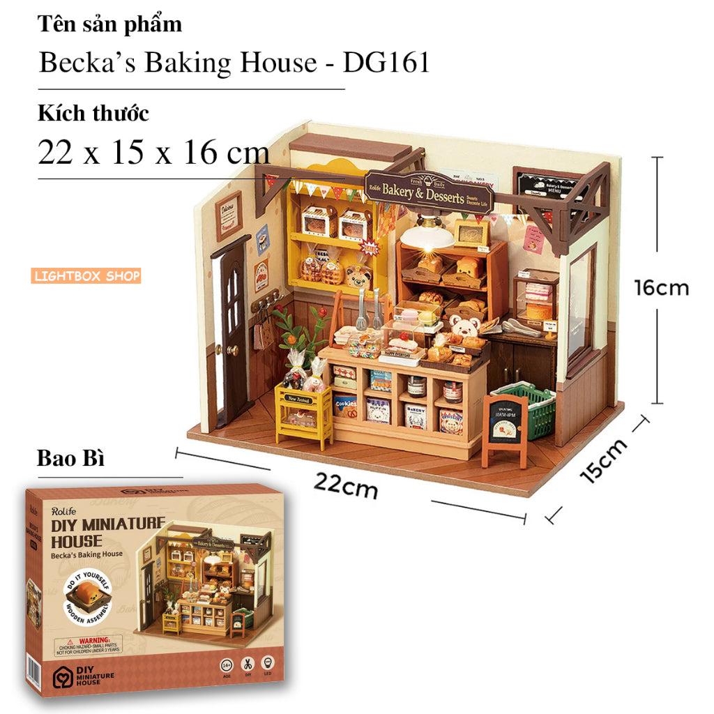 Mô hình Tiệm Bánh nướng Nhà Búp bê ROBOTIME. Rolife Becka's Baking House DIY Miniature House DG161
