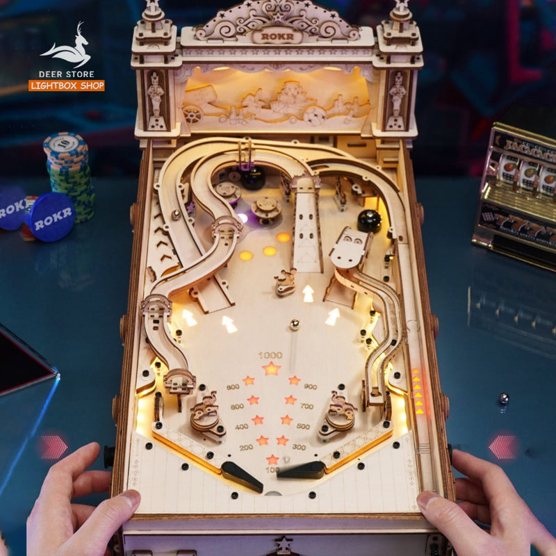 [Bản Tiếng Anh] Đồ chơi xếp hình bằng gỗ 3D ROBOTIME ROKR Pinball Machine EG01. Mô hình tự lắp ráp có Nhạc và Đèn