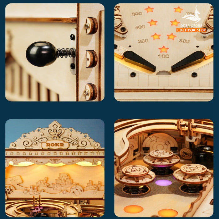 [Bản Tiếng Anh] Đồ chơi xếp hình bằng gỗ 3D ROBOTIME ROKR Pinball Machine EG01. Mô hình tự lắp ráp có Nhạc và Đèn