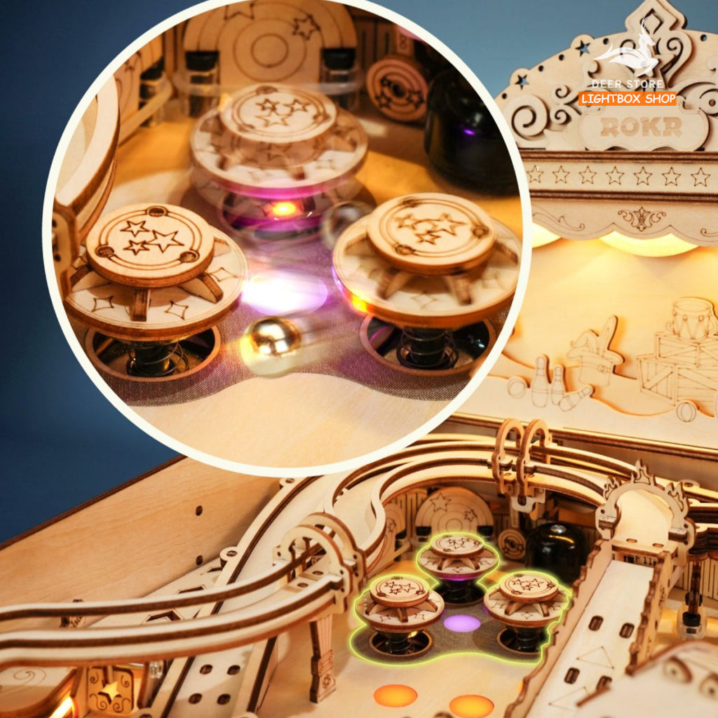 [Bản Tiếng Anh] Đồ chơi xếp hình bằng gỗ 3D ROBOTIME ROKR Pinball Machine EG01. Mô hình tự lắp ráp có Nhạc và Đèn