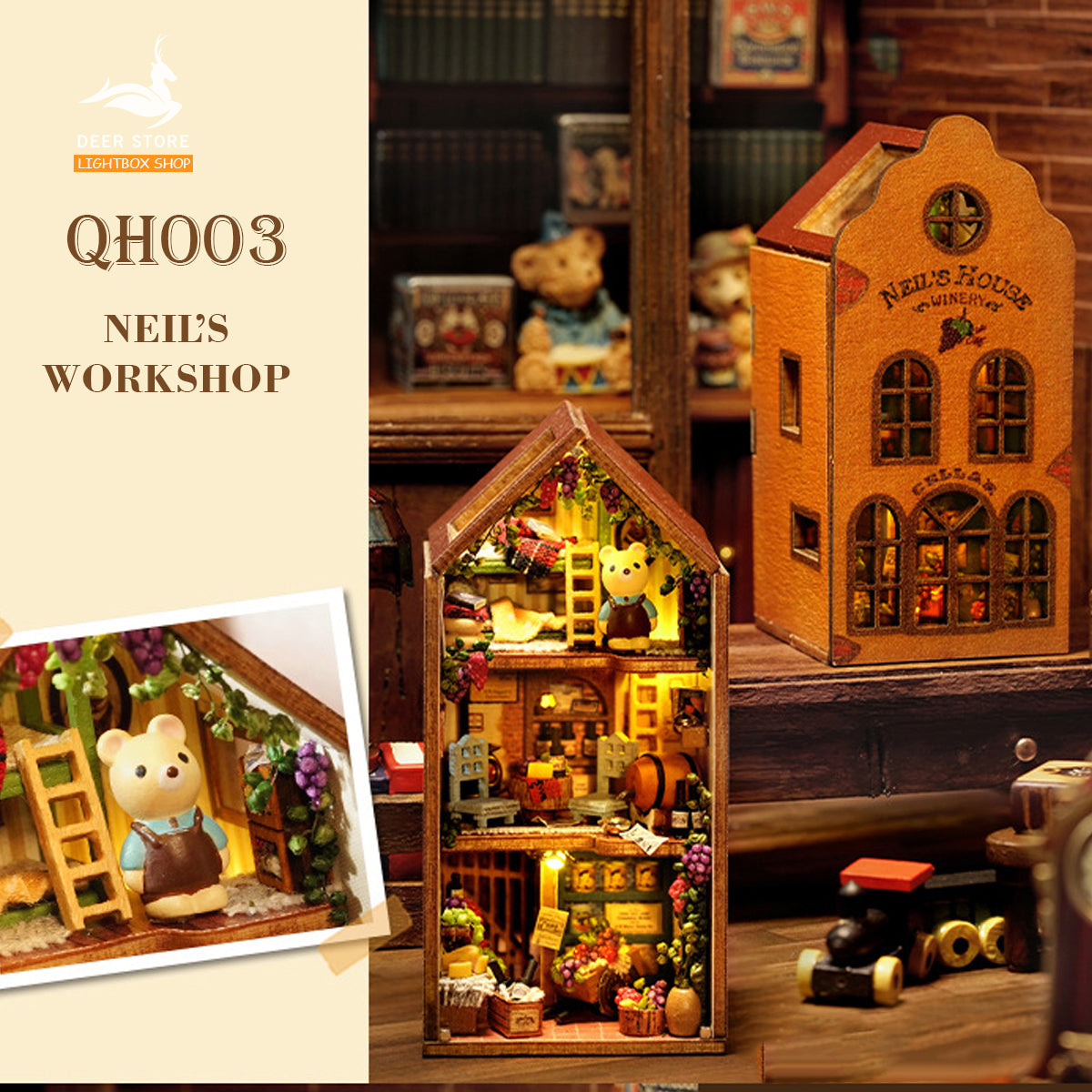 Nhà búp bê MINI diy tự làm lắp ráp. Tặng KEO DÁN. QH001 | Mô hình gỗ xây dựng thu nhỏ nhiều kiểu ráp