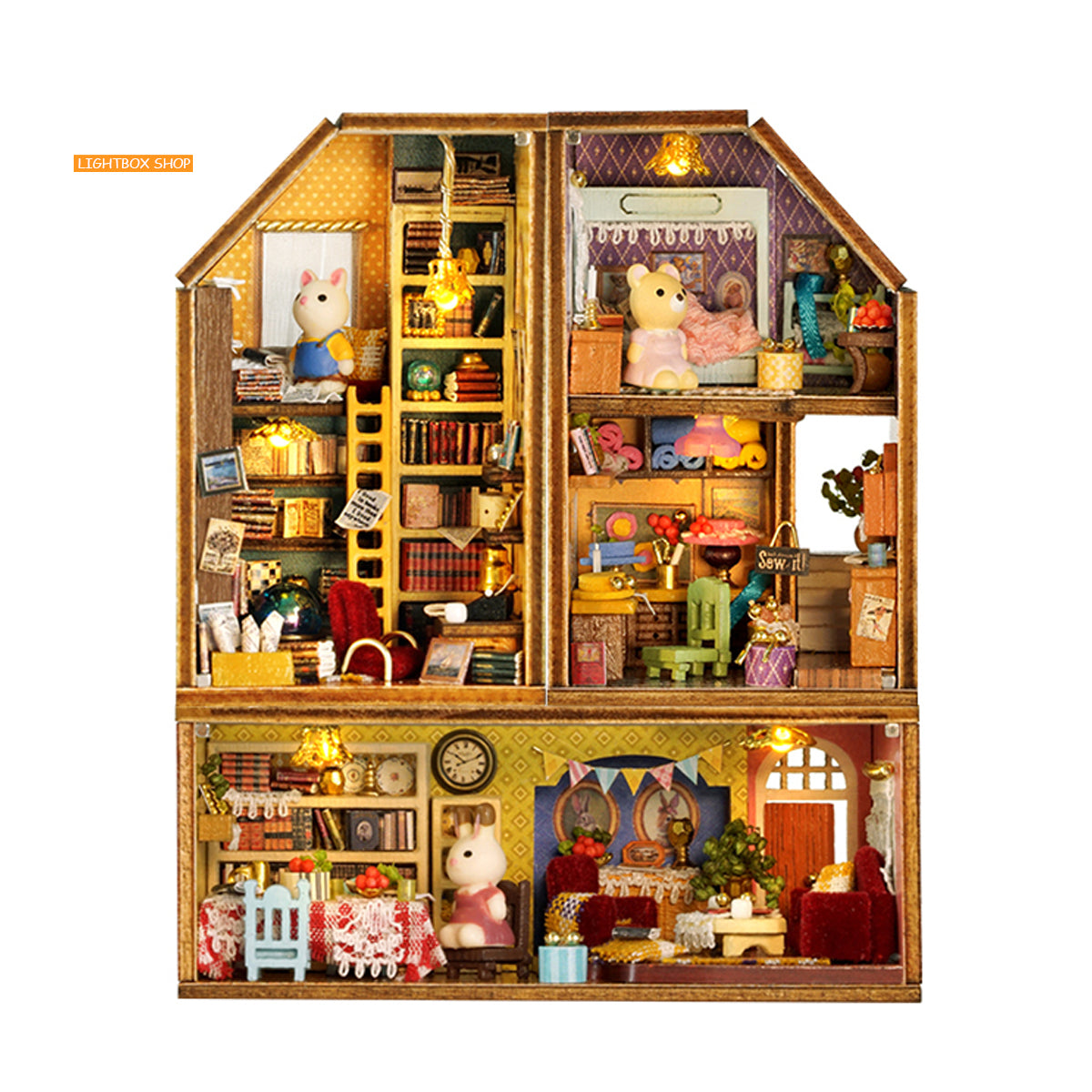 Nhà búp bê MINI diy tự làm lắp ráp. Tặng KEO DÁN. QH001 | Mô hình gỗ xây dựng thu nhỏ nhiều kiểu ráp