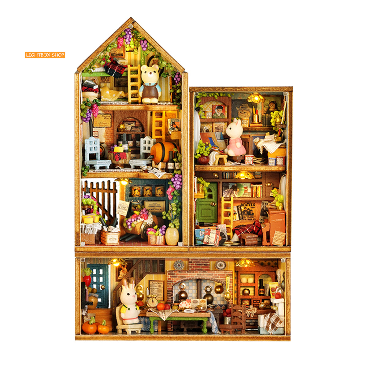 Nhà búp bê MINI diy tự làm lắp ráp. Tặng KEO DÁN. QH001 | Mô hình gỗ xây dựng thu nhỏ nhiều kiểu ráp