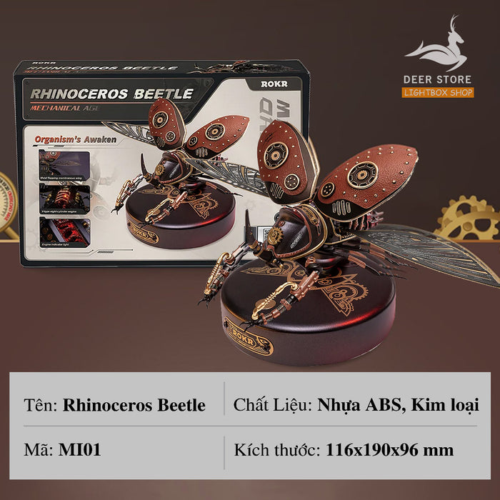 [Bản Quốc Tế] Mô hình lắp ráp ROKR Bọ Cánh Cứng Tê Giác Rhinoceros Beetle Model DIY 3D Puzzle MI01 DIY. Có đèn Led.