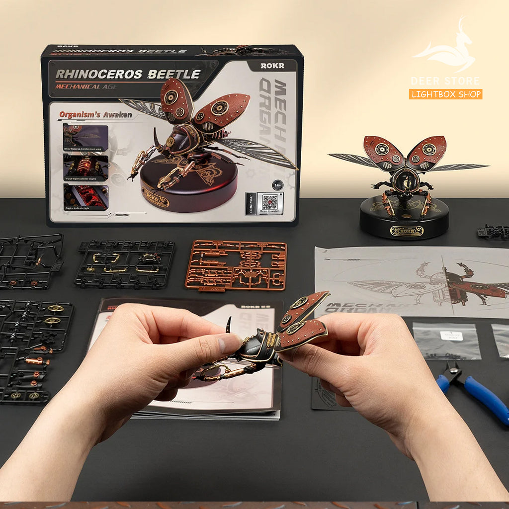 [Bản Quốc Tế] Mô hình lắp ráp ROKR Bọ Cánh Cứng Tê Giác Rhinoceros Beetle Model DIY 3D Puzzle MI01 DIY. Có đèn Led.