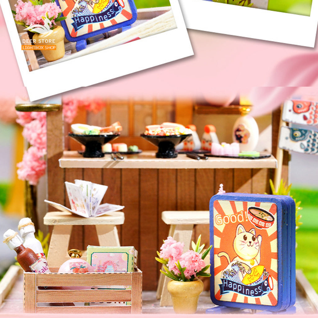 Mô hình Nhà Búp Bê mini tự làm bằng gỗ Corner Of Happines. Tặng KEO DÁN và MICA CHE BỤI. QT041. Nhà diy có đèn led.