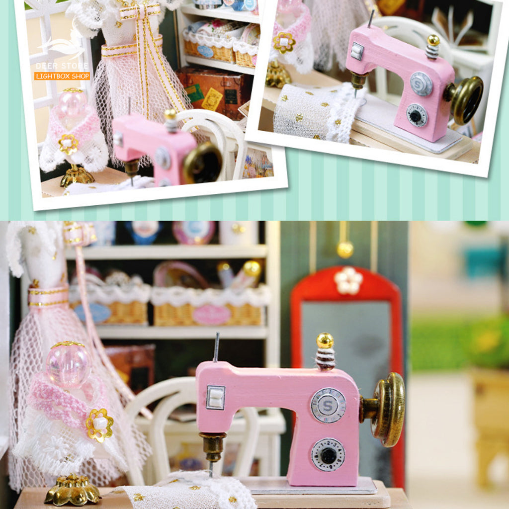 Mô hình Nhà Búp Bê mini tự làm bằng gỗ Corner Of Happines. Tặng KEO DÁN và MICA CHE BỤI. QT041. Nhà diy có đèn led.