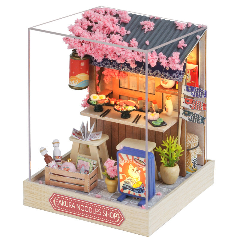 Mô hình Nhà Búp Bê mini tự làm bằng gỗ Corner Of Happines. Tặng KEO DÁN và MICA CHE BỤI. QT041. Nhà diy có đèn led.