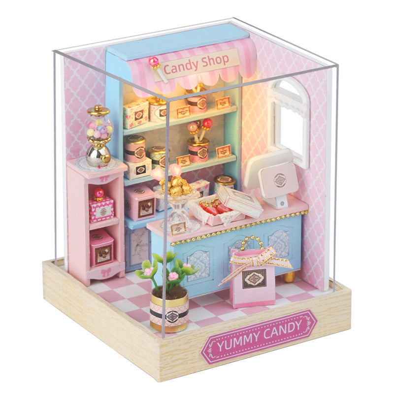 Mô hình Nhà Búp Bê mini tự làm bằng gỗ Corner Of Happines. Tặng KEO DÁN và MICA CHE BỤI. QT041. Nhà diy có đèn led.