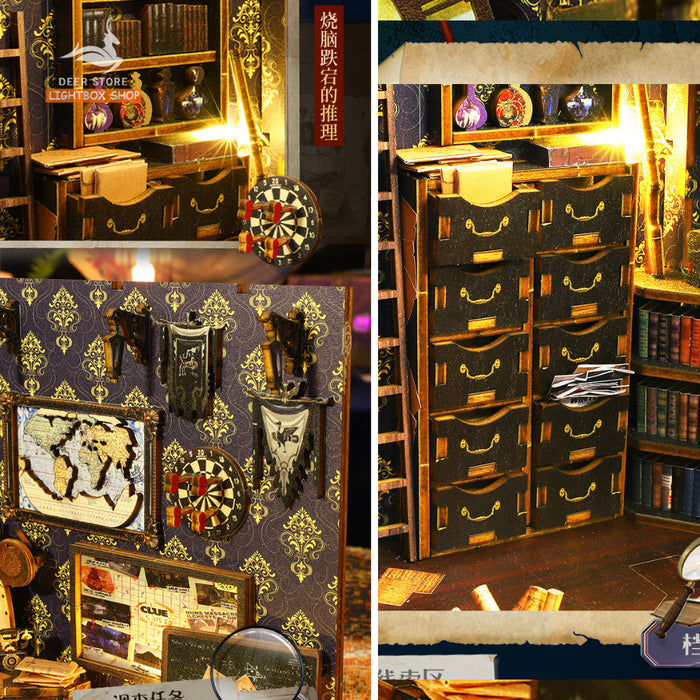 Mô hình Book Nook Tự Làm Sherlock Holmes Detective Famous Agency bằng gỗ 3d. SL07 Tặng KEO DÁN. Trang trí giá sách DIY