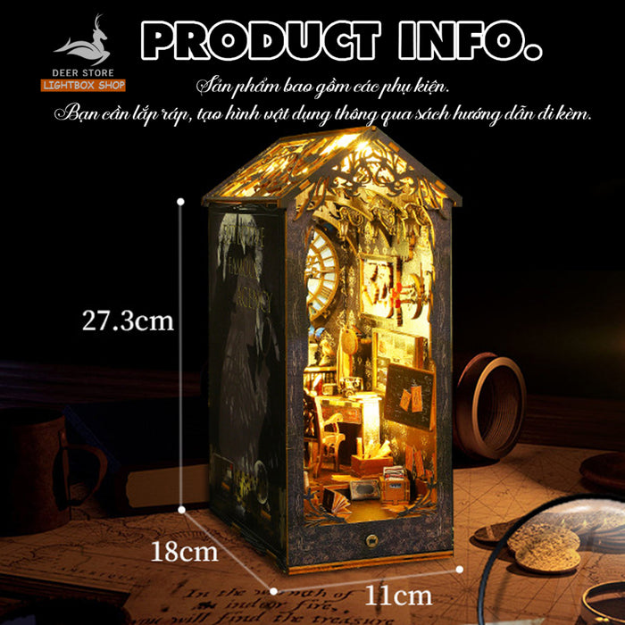 Mô hình Book Nook Tự Làm Sherlock Holmes Detective Famous Agency bằng gỗ 3d. SL07 Tặng KEO DÁN. Trang trí giá sách DIY