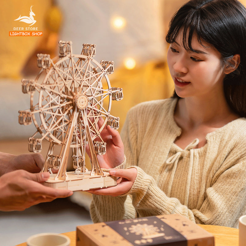 Mô hình Hộp nhạc Robotime ROKR Ferris Wheel 3D Wooden Puzzle Music Box TGN01  Đồ chơi lắp ráp 3d bằng gỗ Tự Làm Quà Tặng