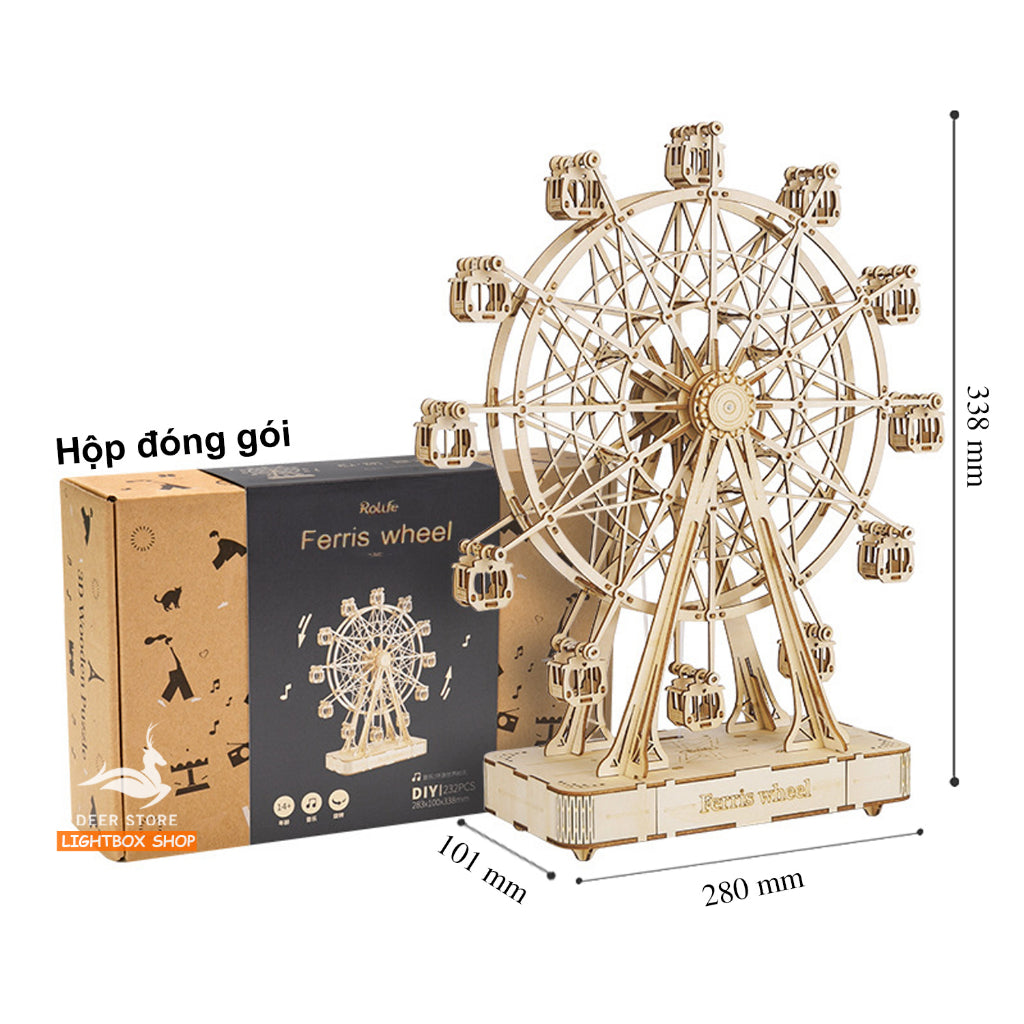 Mô hình Hộp nhạc Robotime ROKR Ferris Wheel 3D Wooden Puzzle Music Box TGN01  Đồ chơi lắp ráp 3d bằng gỗ Tự Làm Quà Tặng