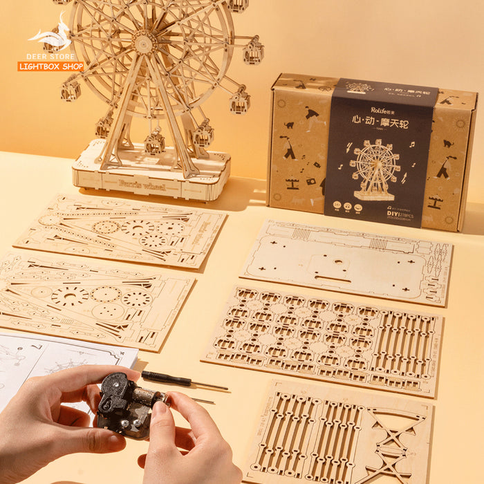 Mô hình Hộp nhạc Robotime ROKR Ferris Wheel 3D Wooden Puzzle Music Box TGN01  Đồ chơi lắp ráp 3d bằng gỗ Tự Làm Quà Tặng