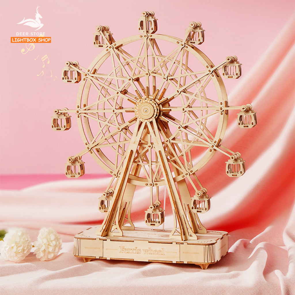 Mô hình Hộp nhạc Robotime ROKR Ferris Wheel 3D Wooden Puzzle Music Box TGN01  Đồ chơi lắp ráp 3d bằng gỗ Tự Làm Quà Tặng