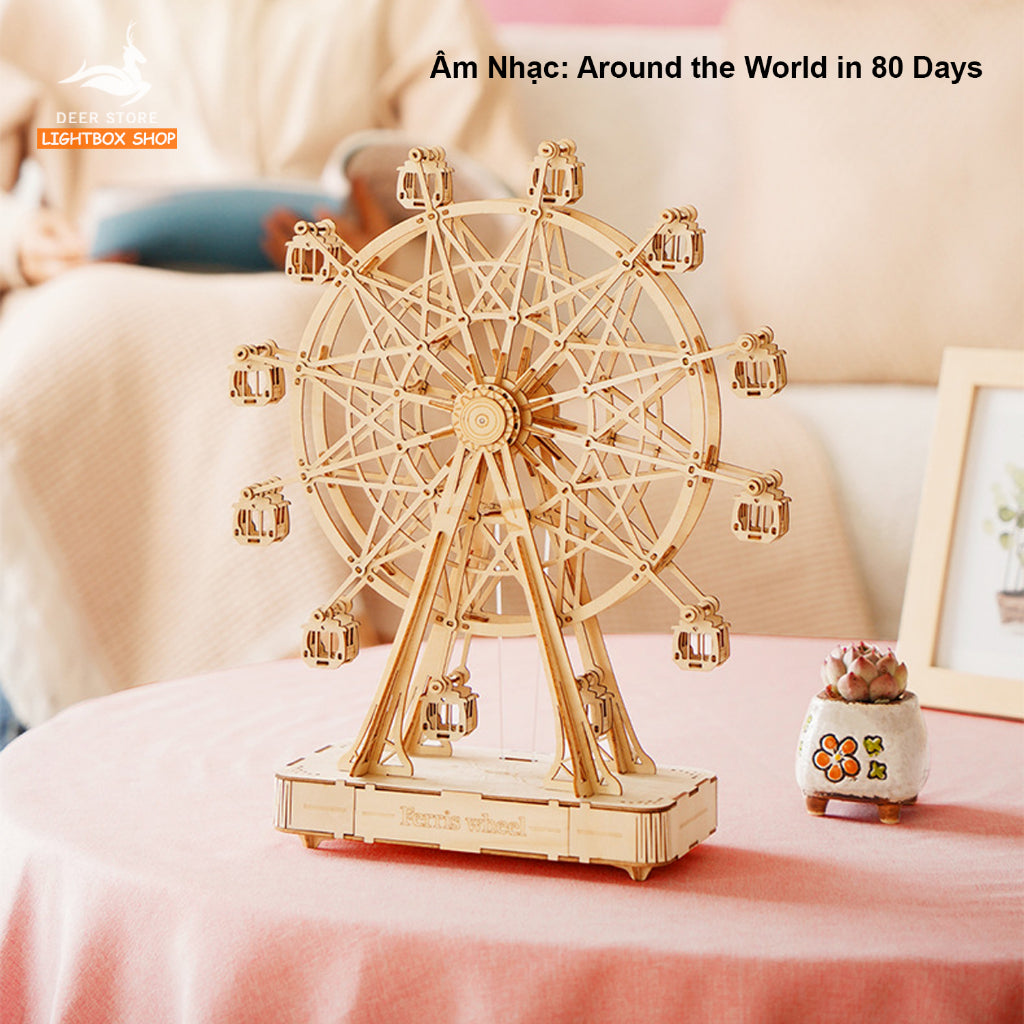 Mô hình Hộp nhạc Robotime ROKR Ferris Wheel 3D Wooden Puzzle Music Box TGN01  Đồ chơi lắp ráp 3d bằng gỗ Tự Làm Quà Tặng