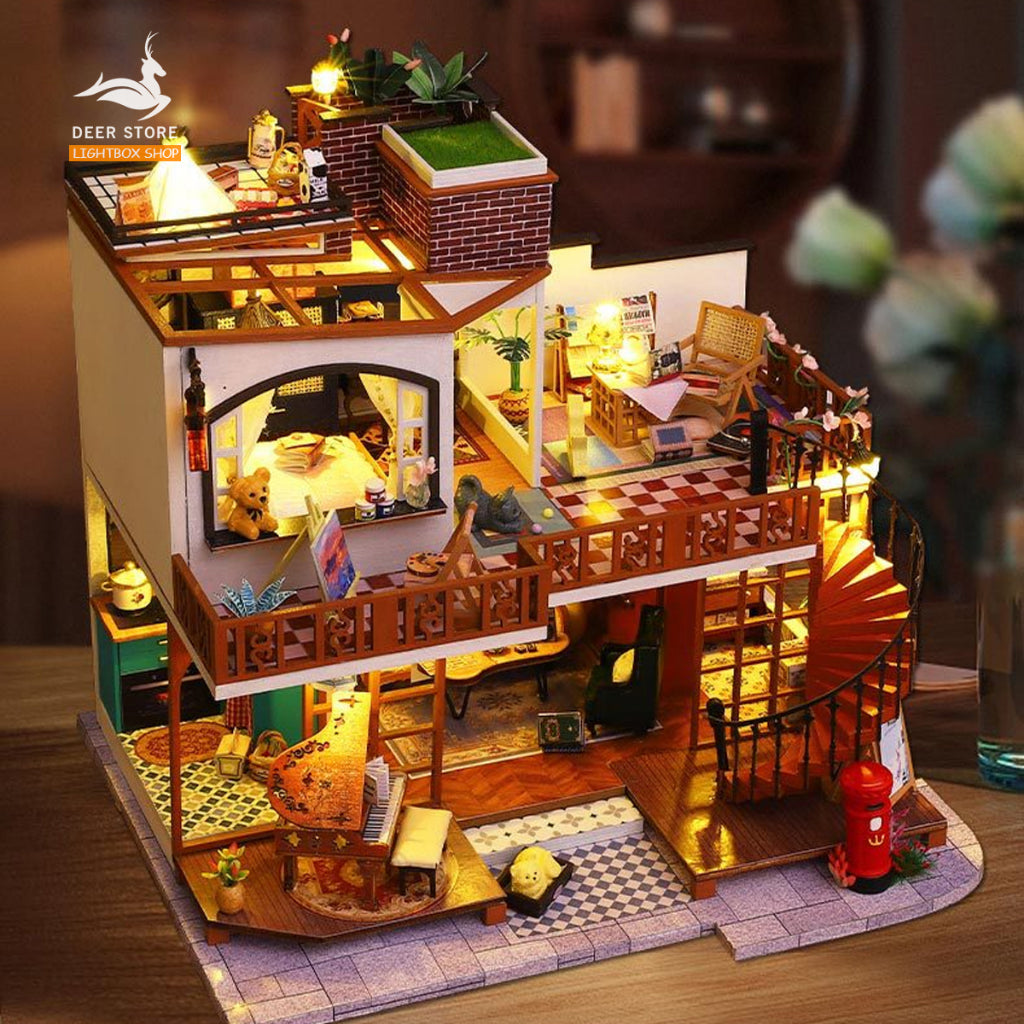 Nhà búp bê Diy tự làm bằng Gỗ. Tặng DỤNG CỤ Và KEO DÁN. Mô hình Nhà Gỗ 3d Cherish Time ES008