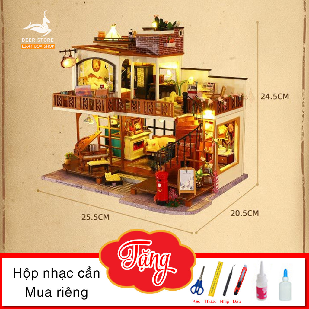Nhà búp bê Diy tự làm bằng Gỗ. Tặng DỤNG CỤ Và KEO DÁN. Mô hình Nhà Gỗ 3d Cherish Time ES008