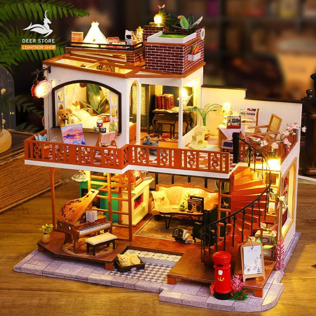 Nhà búp bê Diy tự làm bằng Gỗ. Tặng DỤNG CỤ Và KEO DÁN. Mô hình Nhà Gỗ 3d Cherish Time ES008