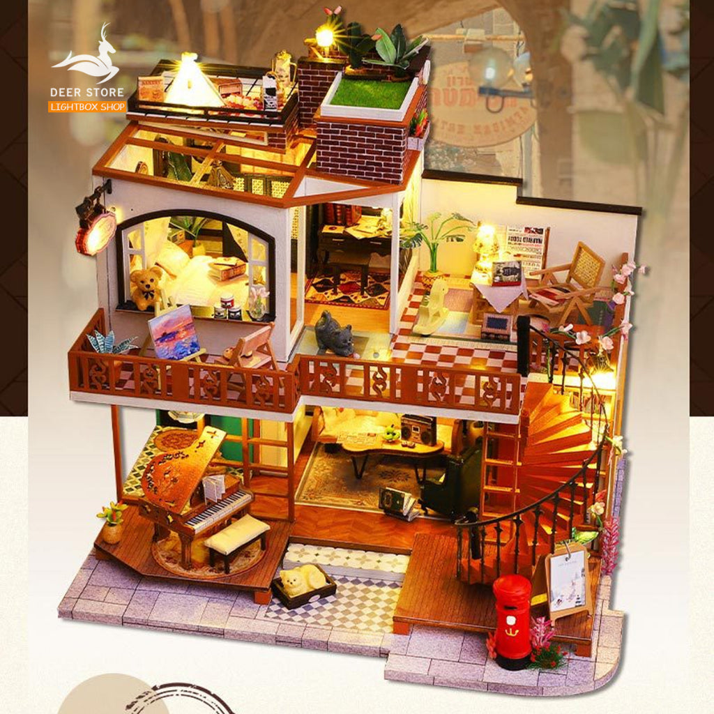 Nhà búp bê Diy tự làm bằng Gỗ. Tặng DỤNG CỤ Và KEO DÁN. Mô hình Nhà Gỗ 3d Cherish Time ES008