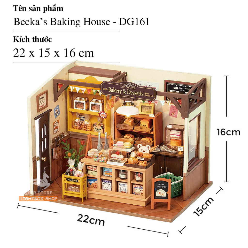 Mô hình Tiệm Bánh nướng Nhà Búp bê ROBOTIME. Rolife Becka's Baking House DIY Miniature House DG161