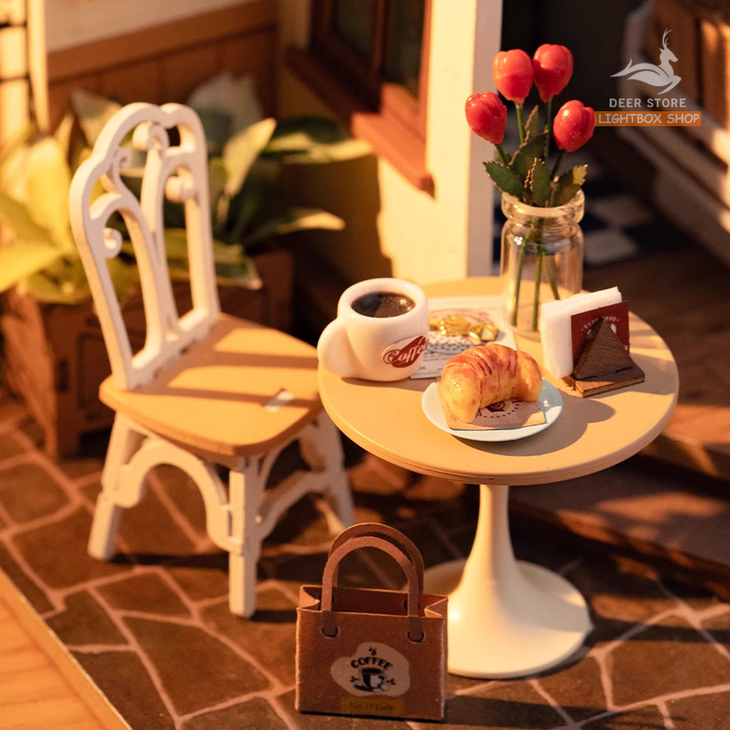 Mô hình nhà Robotime Rolife No.17 Café Miniature House kit DG162 bằng gỗ DIY. Quà tặng ý nghĩa tự làm.
