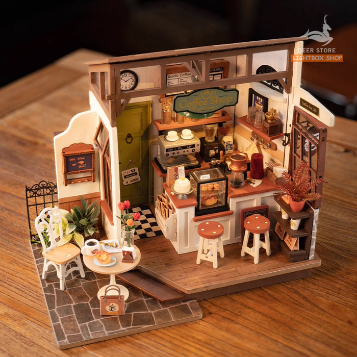 Mô hình nhà Robotime Rolife No.17 Café Miniature House kit DG162 bằng gỗ DIY. Quà tặng ý nghĩa tự làm.