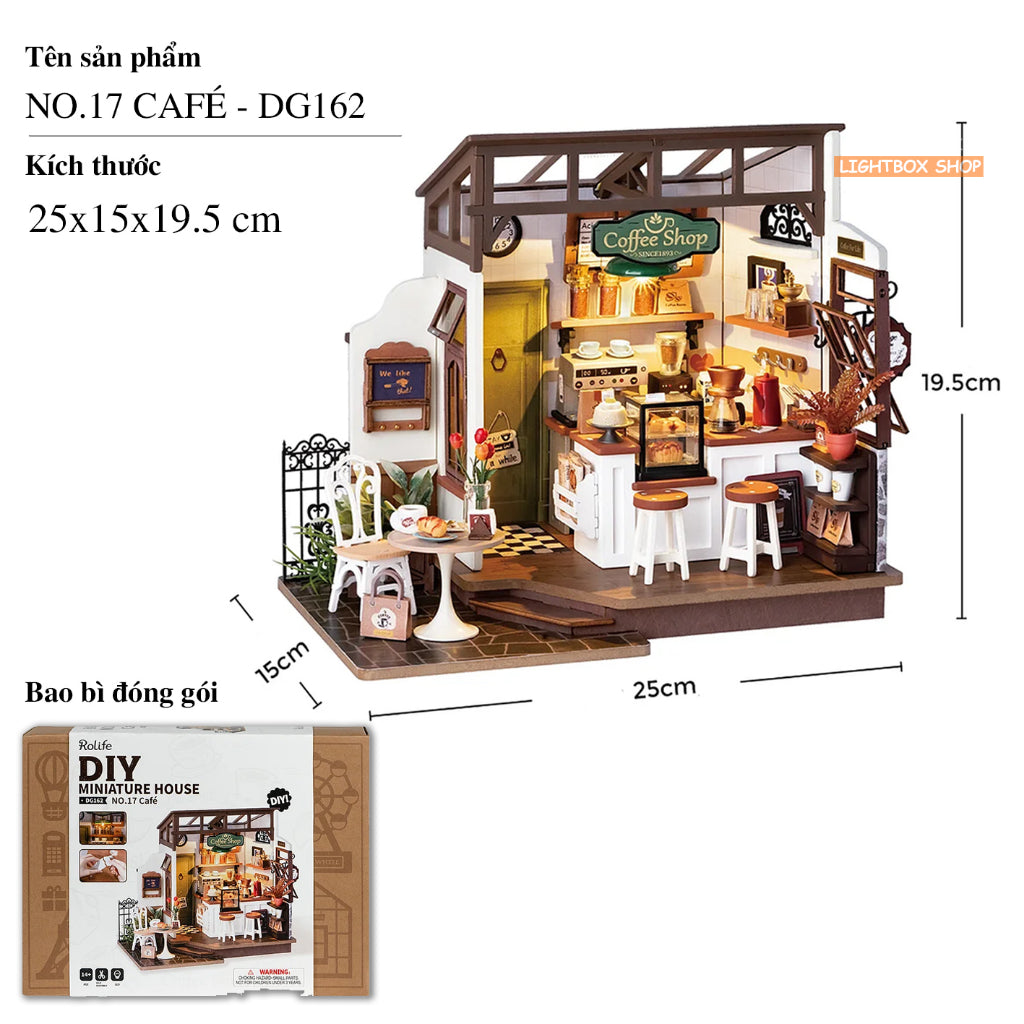Mô hình nhà Robotime Rolife No.17 Café Miniature House kit DG162 bằng gỗ DIY. Quà tặng ý nghĩa tự làm.
