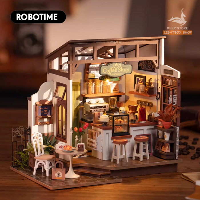 Mô hình nhà Robotime Rolife No.17 Café Miniature House kit DG162 bằng gỗ DIY. Quà tặng ý nghĩa tự làm.