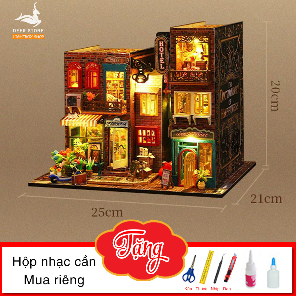 Nhà búp bê bằng gỗ diy. Tặng DỤNG CỤ Và KEO DÁN. Mô hình Nhà Gỗ 3d Tự làm Scarbrough Hotel Book Nook ES009. Quà tặng