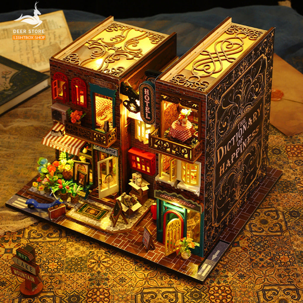 Nhà búp bê bằng gỗ diy. Tặng DỤNG CỤ Và KEO DÁN. Mô hình Nhà Gỗ 3d Tự làm Scarbrough Hotel Book Nook ES009. Quà tặng