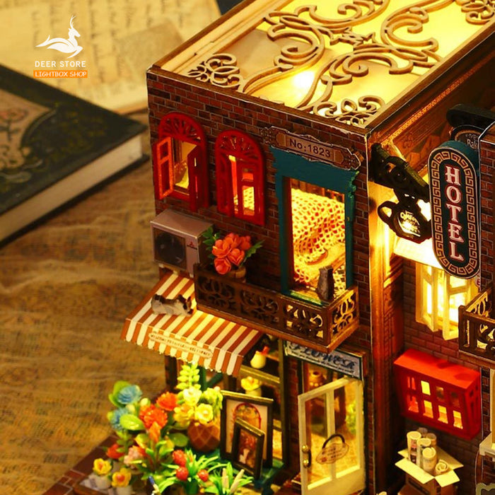 Nhà búp bê bằng gỗ diy. Tặng DỤNG CỤ Và KEO DÁN. Mô hình Nhà Gỗ 3d Tự làm Scarbrough Hotel Book Nook ES009. Quà tặng