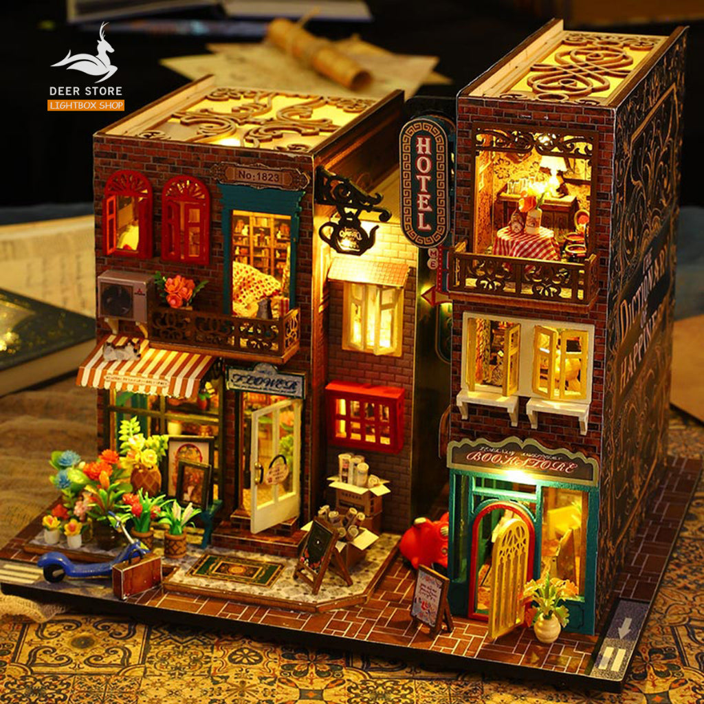 Nhà búp bê bằng gỗ diy. Tặng DỤNG CỤ Và KEO DÁN. Mô hình Nhà Gỗ 3d Tự làm Scarbrough Hotel Book Nook ES009. Quà tặng